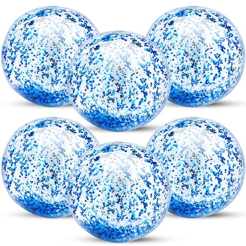 TURNMEON 6 Pack Sequins Beach Ball 24 Inch Jumbo Pool Toys Balls Giant Confetti Glitters Inflatable Clear Beach Ball Swimming Pool Water Beach Toys Outdoor Summer Party Favors for Kids Adults