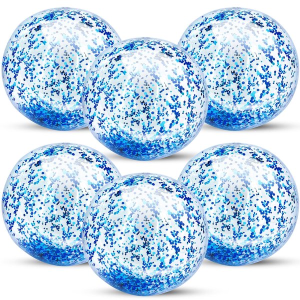 TURNMEON 6 Pack Sequins Beach Ball 24 Inch Jumbo Pool Toys Balls Giant Confetti Glitters Inflatable Clear Beach Ball Swimming Pool Water Beach Toys Outdoor Summer Party Favors for Kids Adults