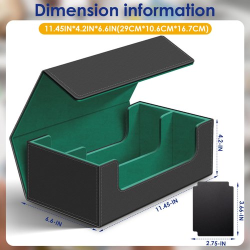 Homthy 1200+ Card Deck Case for Trading Cards, Leather Magnetic Closure Commander Card Storage Box Magic Card Protectors Fit for Sports Cards, Game Card Standard Cards (Green)