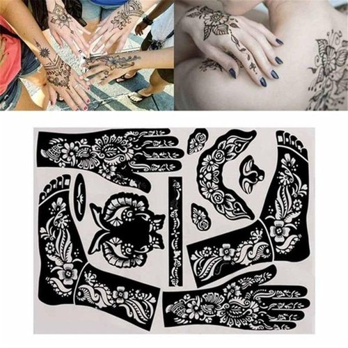 Xinjincang Black Henna Tattoo Kit Stencils,Temporary Reusable Unisex Tattoo Sets, Self-Adhesive Indian Arabian Temporary Tattoo Templates Kit for Body Paint, Temporary Tattoos