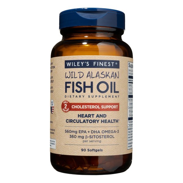 Wiley's Finest Wild Alaskan Fish Oil Cholesterol Support - Heart Health Supplement for Men and Women - 560mg Omega-3s - 90 Softgels (45 Servings)
