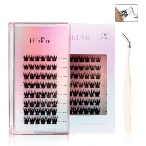 HNAKLND Self Adhesive Lash Clusters Kit, 96 Pcs C Curl Press on Lashes No Glue, DIY Eyelash Extension Kit with Eyelash Clusters and Lash Tweezers, Natural Reusable Lash Clusters for Beginners