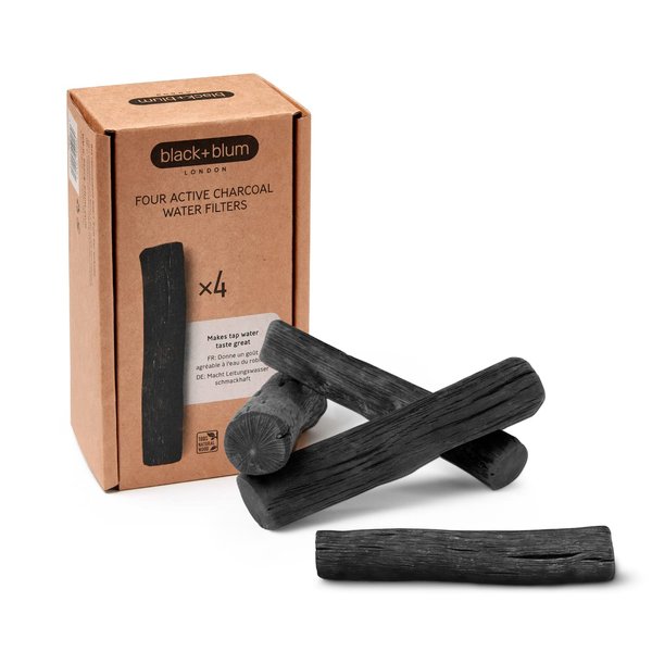 BLACK + BLUM Charcoal Water Filter Sticks | Charcoal Filter Hydration Old Japanese Tradition, Lasting 6 Months Each, Wood Black (4 Piece)