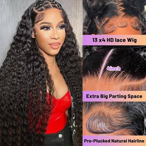 26 Inch Deep Wave Lace Front Wigs Human Hair 13x4 HD Lace Front Wigs Human Hair Pre Plucked 180% Density Deep Curly Human Hair Wig Wet and Wavy Glueless Frontal Human Hair Lace Front Wigs for Women