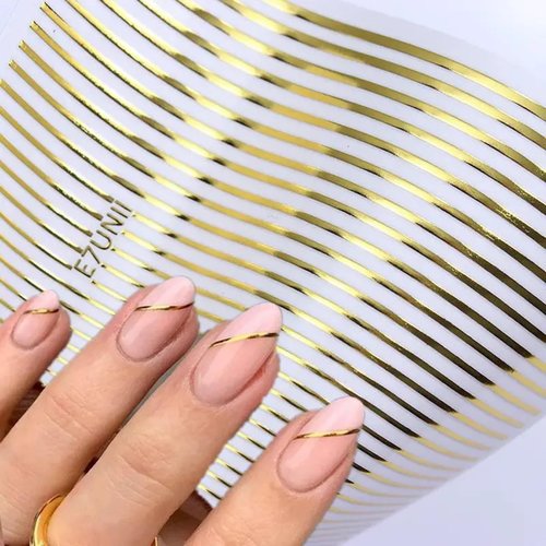 Gold Silver Lines Stripe Nail Art Sticker Decals 3D Metal Strip French Design Nail Decals Self-Adhesive Nail Art Supplies Colored Geometric Waved Manicure Slider for Women DIY Nail Art Decoration Kits