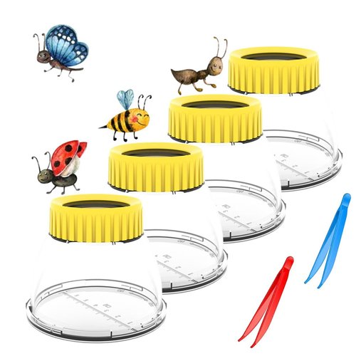 Bug Magnifying Viewer 5X Magnifyer Insect Observation Kit Bug Viewer Built-in 7cm Ruler with 2 Plastic Tweezers Bug Catcher Kit for Kids Science Nature Exploration (4Pack, Yellow)