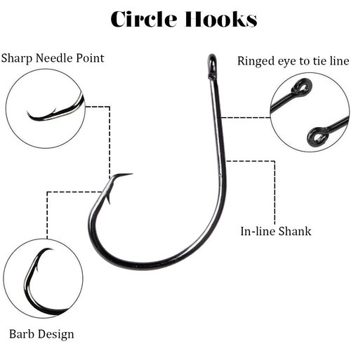 Circle Hooks Saltwater Fishing Hooks, 150pcs in-line Straight Eye Circle Hook High Carbon Steel Chemically Sharpened Barbed Point Octopus Hook Wire Hooks