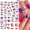 4th of July Nail Art Stickers, 8Sheets American Flag Patriotic Nail Decals Independence Day 3D Nail Stickers Nail Supply USA Flags Heart Star Design Manicure Sliders for Memorial Day Nail Decorations