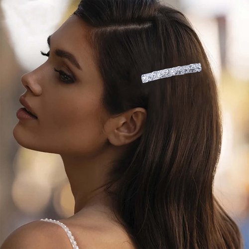 Yheakne Boho Crystal Hair Clip Pin Silver Cz Bar Hair Pin Barrette Vintage Hair Barrette Pins Decorative Bobby Pin Rhinestone Bar Hairclip Shine Bride Hair Accessories for Women and Girls (Silver C)