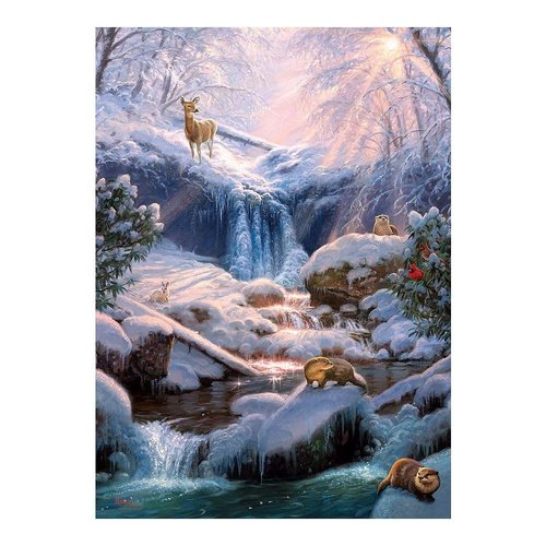 Cobble Hill 1000 Piece Puzzle - Mystic Falls in Winter - Sample Poster Included