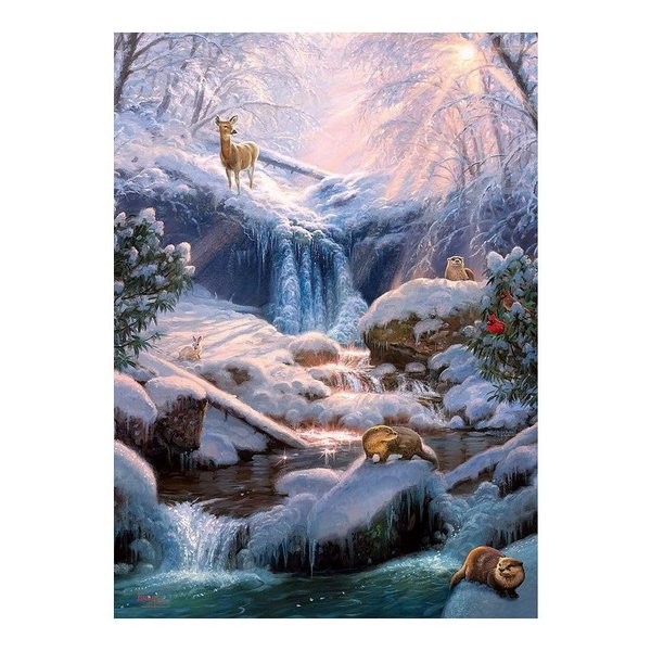 Cobble Hill 1000 Piece Puzzle - Mystic Falls in Winter - Sample Poster Included