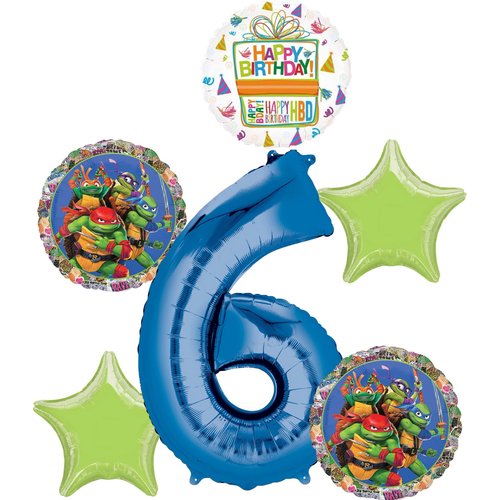 Anagram TMNT Mayhem 6th Birthday Party Supplies Foil Balloon Bouquet Decorations, BQ_4192