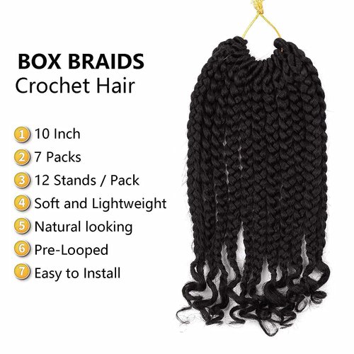 7 Packs Crochet Box Braids Curly Ends 10 Inch, Braid Crochet Hair for Black Women (10 Inch, 2#)