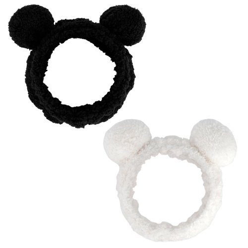 Ondder 2 Pcs Bear Ears Skincare Headbands Cure Makeup Headband Black Spa Headband for Washing Face White Face Wash Headband Facial Headband Head Band Hair Band for Makeup Cosmetic Spa Party