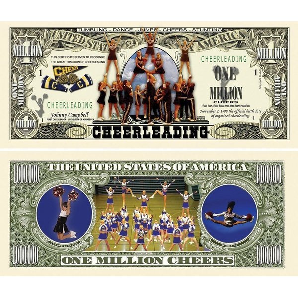 50 Cheerleading Million Dollar Bills with Bonus “Thanks a Million” Gift Card Set