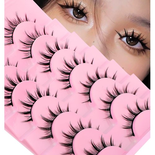 Manhua Lashes, 7 Pairs 3 Styles Manga Eyelashes, Manhua Eyelashes Wispy Korean Lashes Look Like Individual Cluster For Japanese Comic Anime Strip Lashes