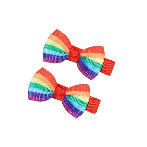 Baby Rainbow Snap Clips Bow Toddler Rainbow Clips Bowknot Infant Baby Rainbow Tiny Bow JHP05 (2 Pcs-A)