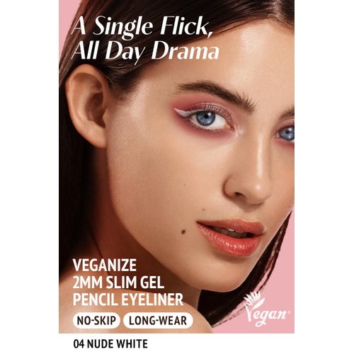 Veganize 2mm Slim Gel Eyeliner Pencil | Retractable Waterproof Eyeliner Gel | Long Lasting Eyeliner Water Resistant Eyeliner | Ultra Thin Precision Eyeliner for Beginners 0.35 oz (04 Nude White)