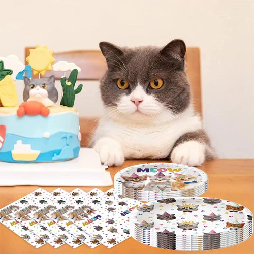 BAIFNEZ 40Pcs Cat Birthday Party Plates Napkins, Cat Party Supplies paper plates, kitten birthday Disposable Tableware Decorations