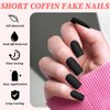 LuckForever 240pc Matte Square Press on Nails Medium Glue on Nails Black Fake Nails Medium Square Acrylic Nails Press on Nails Full Cover Artificial False Fingernails with Nail Glue Adhesive Tabs