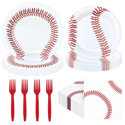 JUNCUIK Baseball Party Supplies, Baseball Plates and Napkins Baseballs Birthday Party Decorations, Baseball Paper Plates Napkins Tableware Set Serves 25 Guest