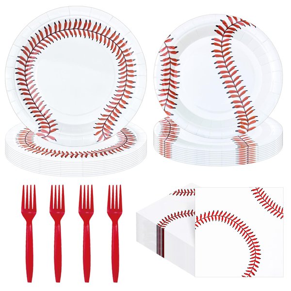 JUNCUIK Baseball Party Supplies, Baseball Plates and Napkins Baseballs Birthday Party Decorations, Baseball Paper Plates Napkins Tableware Set Serves 25 Guest