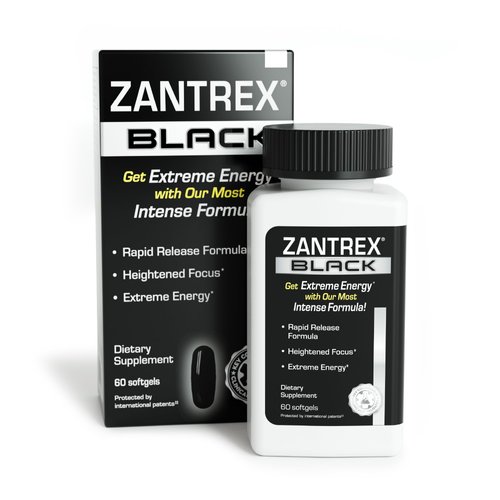 Zantrex Black - High Energy Supplement - 300MG Natural Caffeine - Yerba Mate, Damiana, and Guarana, 60 Softgels
