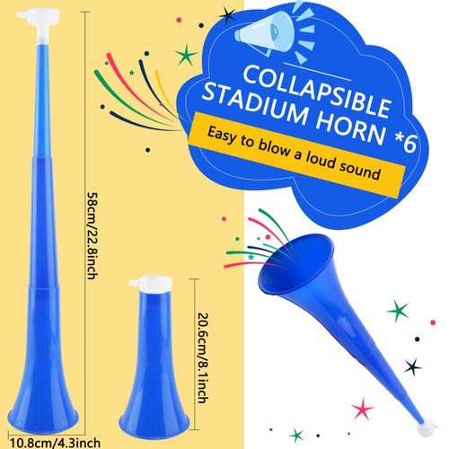 Cagemoga 6 Pieces Collapsible Stadium Horn 24 Inch Plastic Trumpet Horn Stadium Horn Noise Maker for Sporting Events Sports Themed Party Supplies (Multicolor)