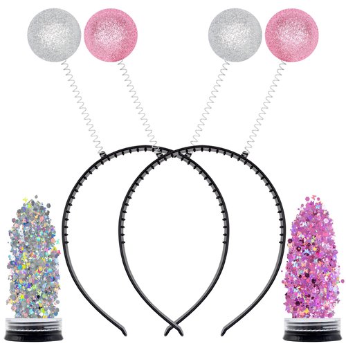 Funcredible Pink and Silver Alien Headbands and Glitter - Martian Alien Antenna Headbands - Sparkly Alien Costume Accessories - Alien Halloween Costumes