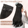 KooKaStyle Invisible Wire Hair Extensions Long Wavy Layered Synthetic Hair Extensions with Transparent Wire Adjustable Size 6 Secure Clips Natural Black Hairpieces for Women 20 Inch