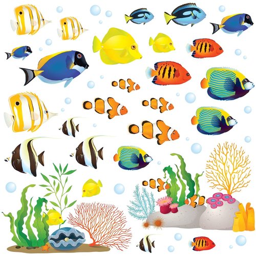 DECOWALL DWL-1811N Coral Reef Fish Kids Wall Stickers Wall Decals Peel and Stick Removable Wall Stickers for Kids Nursery Bedroom Living Room décor