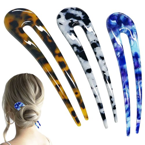 3PCS U Shaped Hair Pins For Girls Hairstyle, Acetate French Style Hair Pin Fork, Vintage Thicker ...