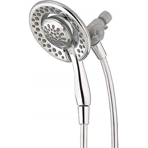 Delta Faucet 4-Setting In2ition 2-in-1 Dual Shower Head with Handheld, Chrome Round Shower Head with Hose, Detachable Shower Head, Hand Held Shower Head, Chrome 75486C