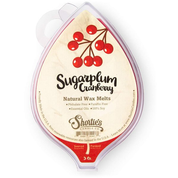Shortie's Candle Company Sugarplum Cranberry Natural Soy Wax Melts - 1 Highly Scented 3 Oz. Bar - Made with 100% Soy and Essential Fragrance Oils - Phthalate & Paraffin Free, Vegan, Non-Toxic