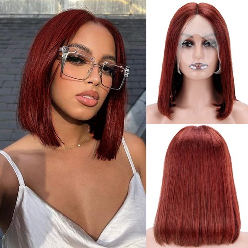 Ycoiner 12 Inch Reddish Brown Bob Wig Human Hair Short Bob Wigs,13X4 180% Density Bob Lace Front Wigs Human Hair Pre Plucked with Baby Hair Glueless Virgin Human Hair Wigs