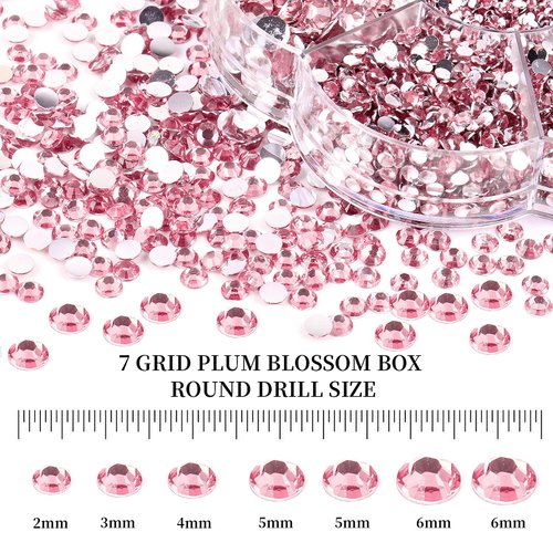 BELICEY 6000Pcs Resin Crystals Rhinestone Kit Light Pink 2/3/4/5/6mm Flatback Rhinestones Round Gems Beads with Tweezers and Picking Pen for Manicure DIY Crafts Clothes Bags Tumblers Decoration