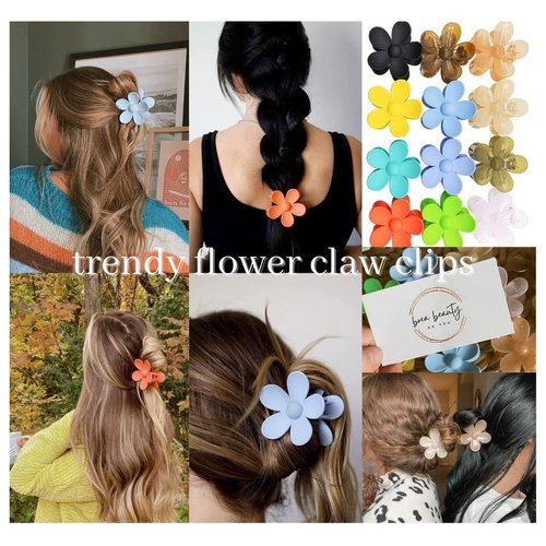 Flower Claw Clips 12 pcs For Hair Matte Jelly Clear Variety Pack Big Claw Clips Non Slip Strong Hold Hair Barrettes Headwear Accessories for Thick Hair