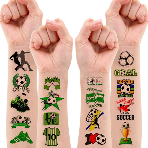 8 Sheets (96PCS) Soccer Tattoos Sports Theme Birthday Party Decorations Supplies Favors Decor Stickers for Kids Girls Boys Gifts Classroom School Prizes Rewards