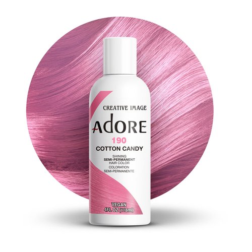 Adore Semi Permanent Hair Color - Vegan and Cruelty-Free Pink Hair Dye - 4 Fl Oz - 190 Cotton Candy (Pack of 1)
