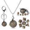 Kabinka Mini DND Dice Set, D100 Hollow Metal Dice Necklace, 7PCS Tiny D&D Dice with Keychain for Dungeons and Dragons, RPG, Portable Dice Case(Bronze)