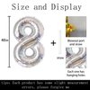 40 inch Big Size Number 8 Foil Helium Balloons Birthday Party Celebration Decoration, Digital Decorations Supplies, Wedding Anniversary Inch Decoration Kids(Silvery,Number 8)