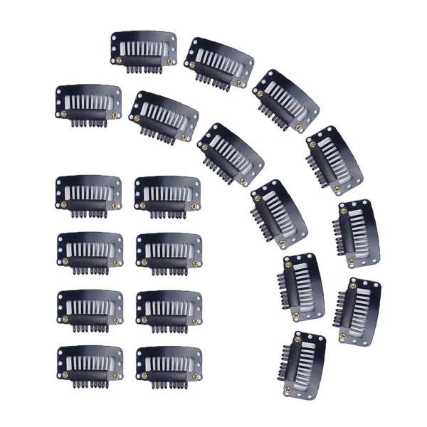 MauSong 20PCS Wig Clips, 9 Teeth Small Snap Comb Wig Clips, Clips for Wig, Hair Extension Clips, Wig Accessories Clips (Black)