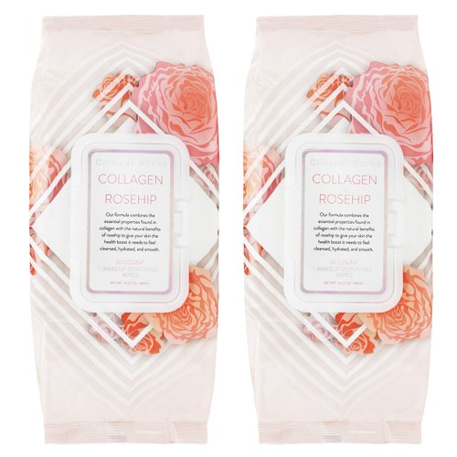 Clinical Works Makeup Remover Wipes Bulk Pack- Collagen and Rosehip Facial Cleansing Wipes, 2 Pack