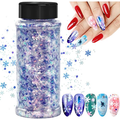 Christmas Glitter, 100g Cosmetic Craft Holographic Glitter for Epoxy Resin, Laser Snowflake Christmas Tree Flakes for Nails, Face, Make Up, Body, Tumblers, Chunky Glitter Festival Decor（SD-07）