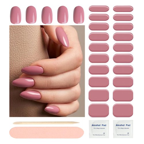 Semi Cured Gel Nail Strips | Nude Pink 20pcs Semi Cured Gel Nails Sticker | Gel Nail Wraps UV for Home Nails DIY