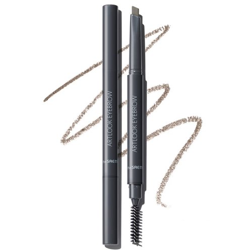 THESAEM Artlook Eyebrow Definer Pencil with Spoolie Brush 06 Ash Brown – Long Lasting Eyebrow Pencil for Soft Textured Eyebrow Makeup with Vitamin E - Triangular Pencil