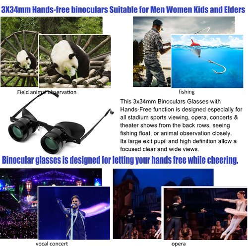 Professional Hands-Free Binocular Glasses for Fishing, Bird Watching, Sports, Concerts, Theater, Opera, TV, Sight Seeing, Hands-Free Opera Glasses for Adults Kids (Green Film Optics)-Upgraded