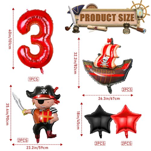 Pirate Ship Balloons Party Decorations, 9Pcs Pirate Balloons Birthday Party Supplies Pirate Balloons Party Decorations for Pirate Theme 3rd Birthday Party Supplies