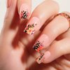 MISUD Short Square Press on Nails Spring Squoval Fake Nails Glossy Glue on Nails Summer Floral Cute Artificial Acrylic Nails Flower Stick on False Nails with Design 24 pcs