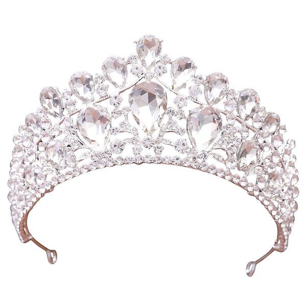 WIOJEIGO Crystal Crowns for Women Princess Tiara for Girls Quinceanera Rhinestone Headbands for Birthday Party Silver2